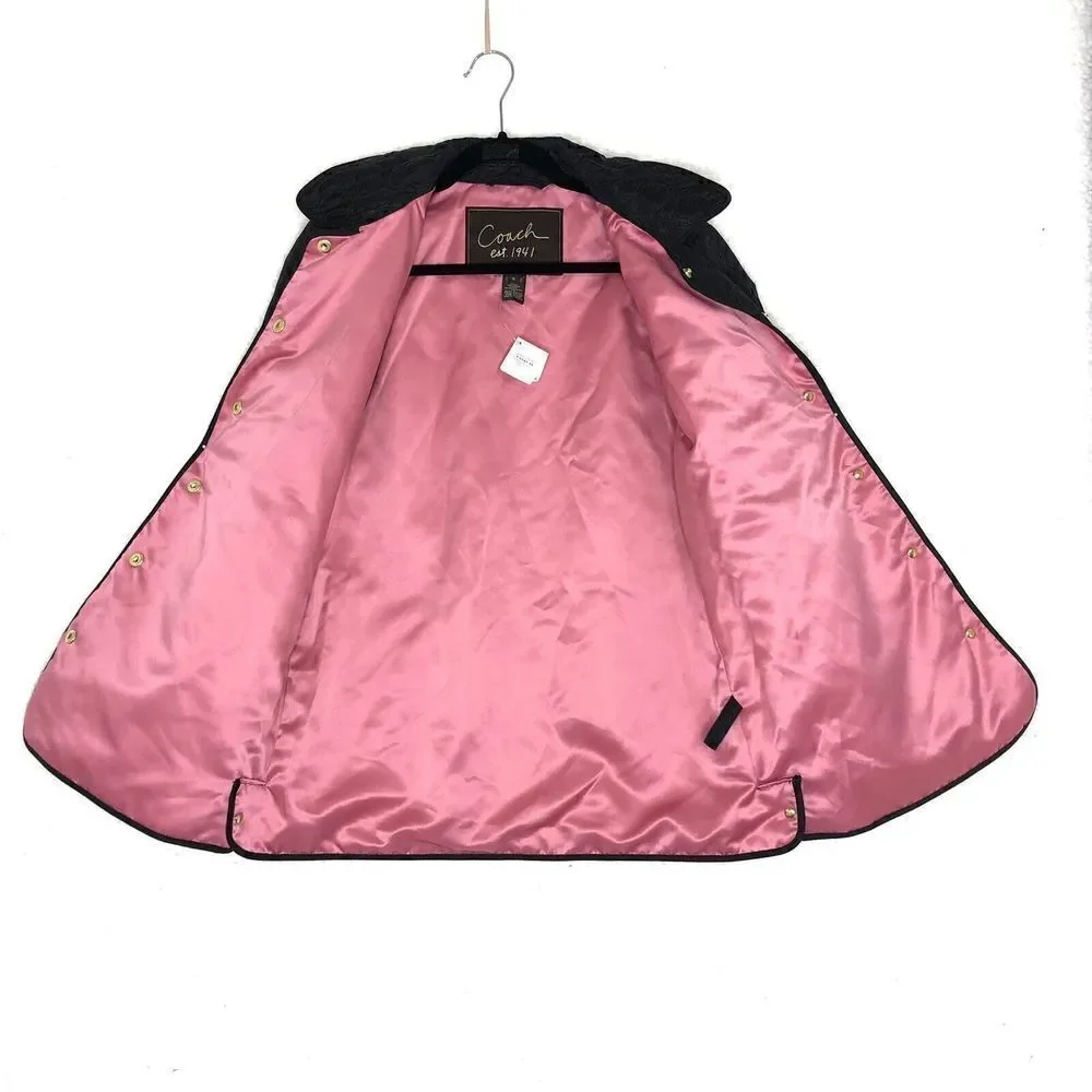 COACH Black & Pink Monogram C Logo Quilted Jacket Size S Satin Pink lining NWT - Picture 3 of 9